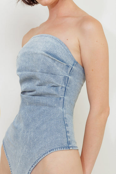 URBAN BONED CORSET DENIM BODYSUIT