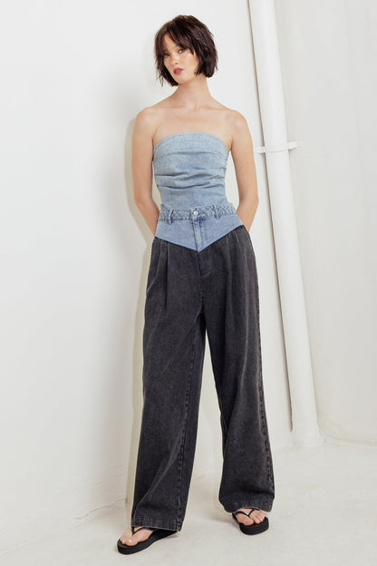 URBAN BONED CORSET DENIM BODYSUIT