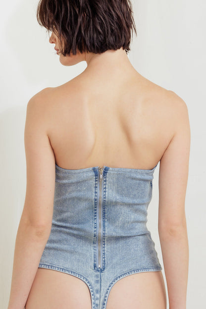 URBAN BONED CORSET DENIM BODYSUIT
