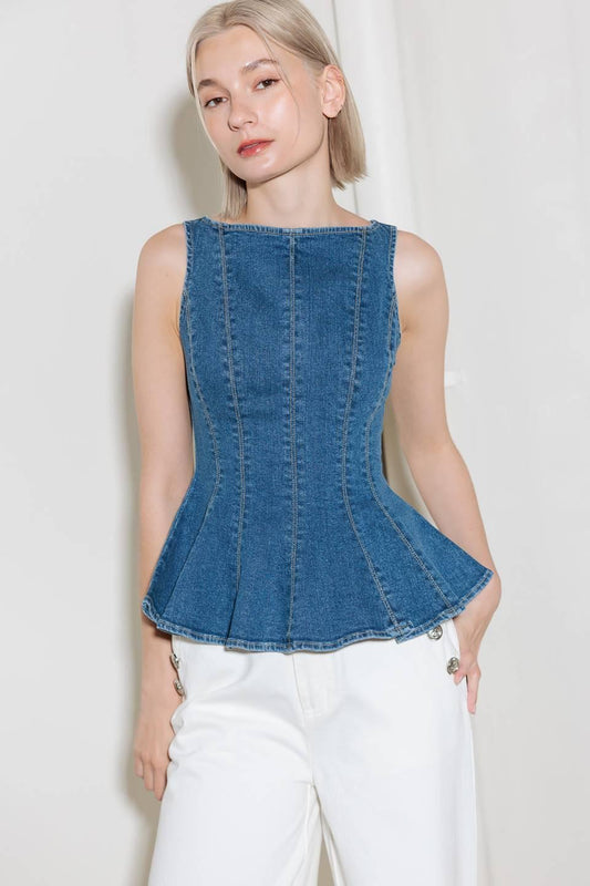 Flying Tomato ENDURING SPARK BLUE DENIM TOP, a stylish and quality blue denim top for discerning shoppers.