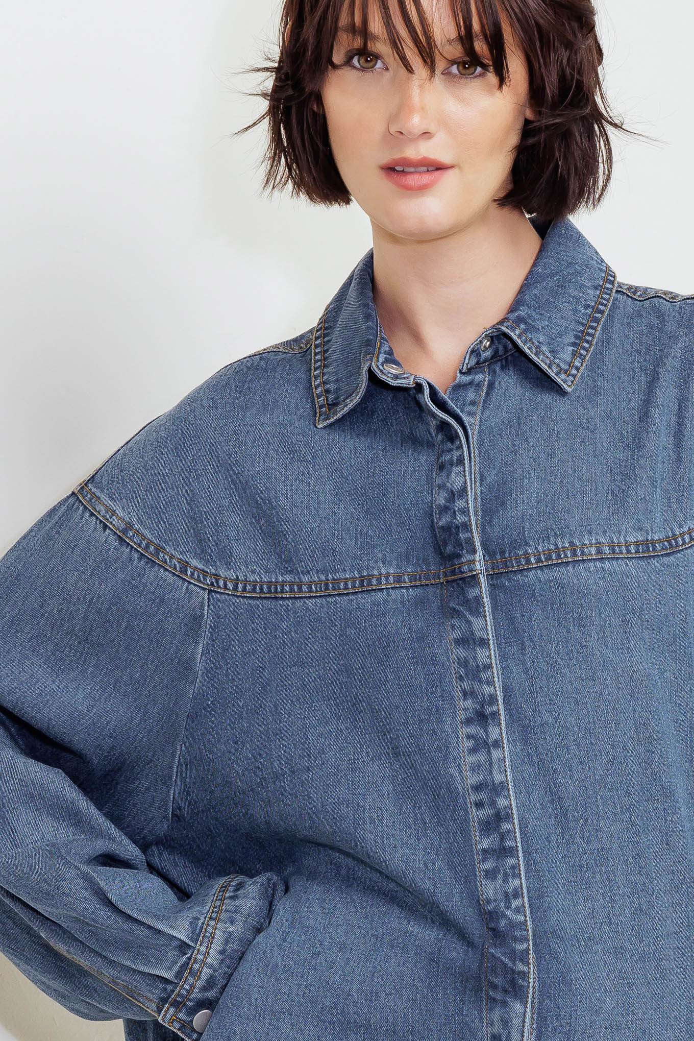 Offline Edge Indigo Denim Top Dropped Shoulder With Collar Hidden Button Closure Flying Tomato