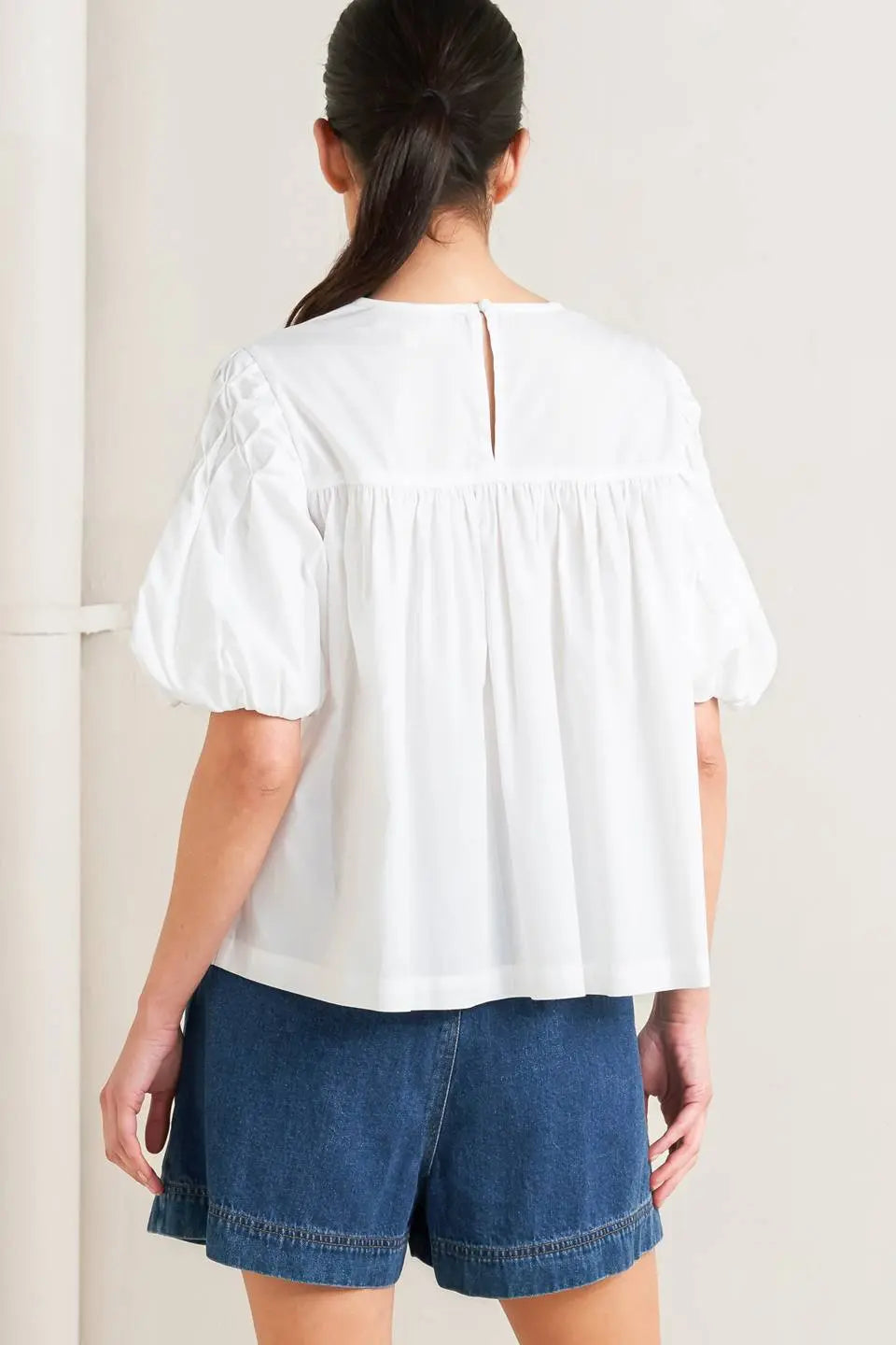 WHITE DREAM PUFF WOVEN TOP Flying Tomato