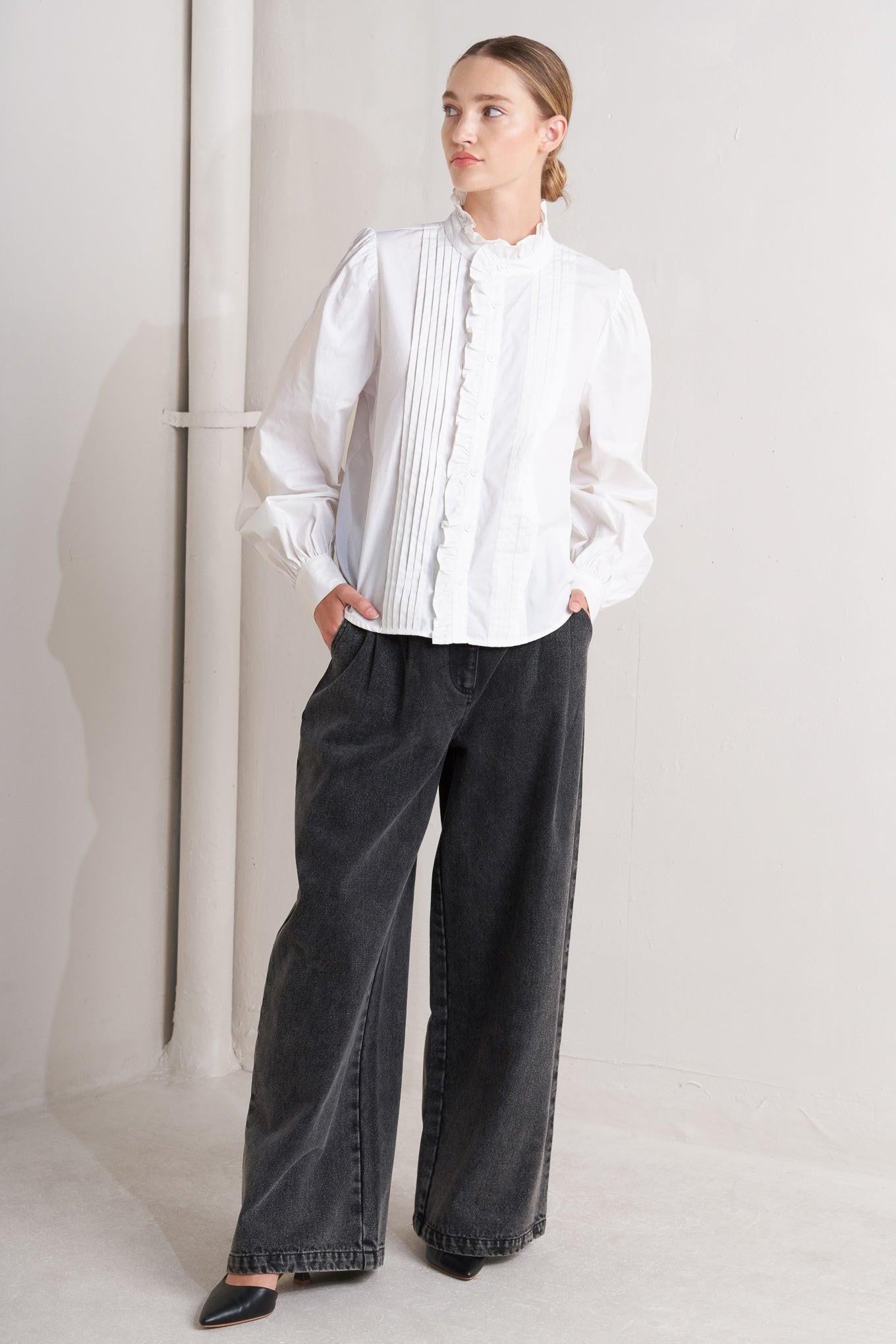 Back view of the Flying Tomato Milk Cloud Woven Top, revealing its relaxed cut and comfortable design for effortless style.