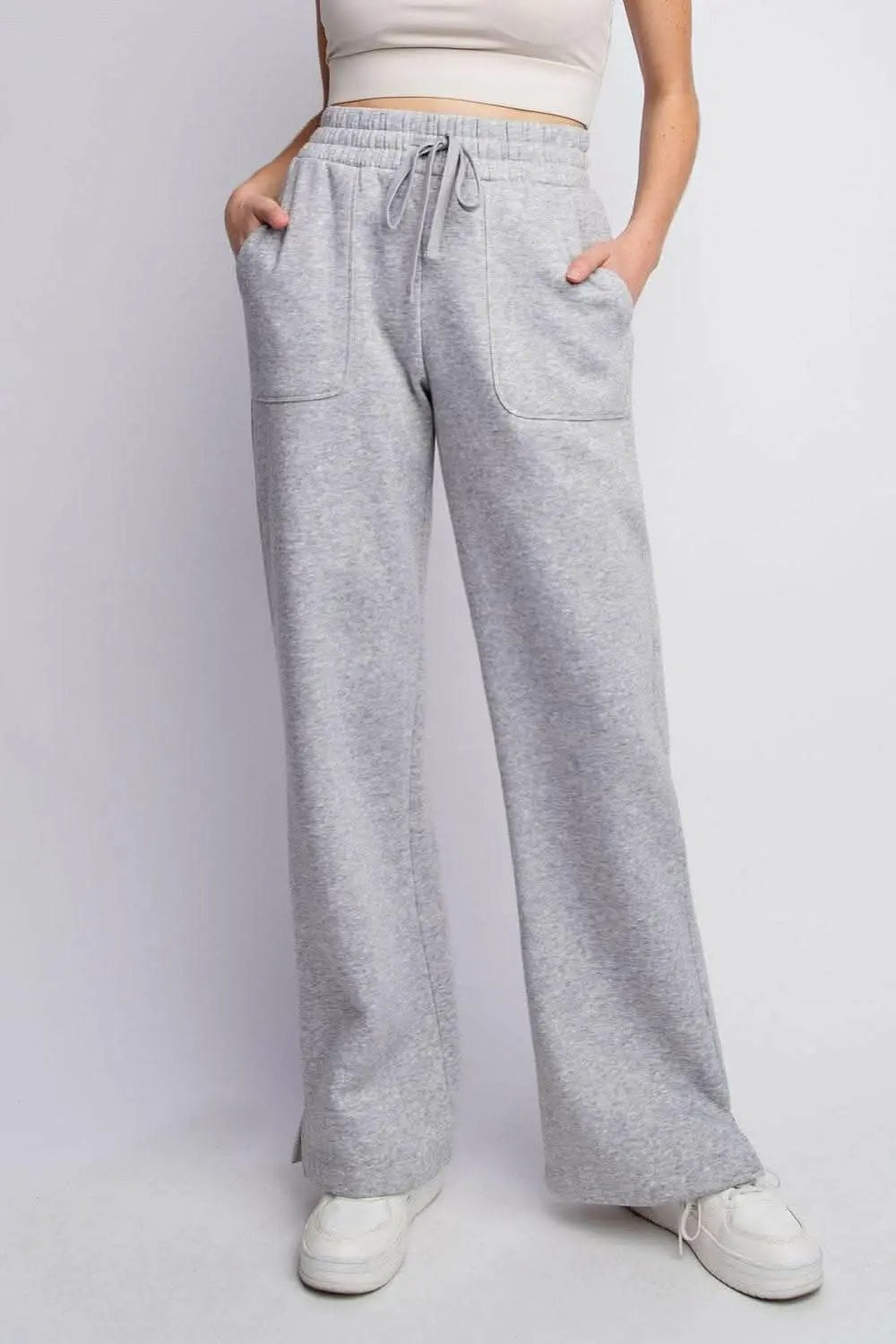 Faith Apparel Full Size Drawstring Straight Leg Slit Sweatpants - Love Salve 