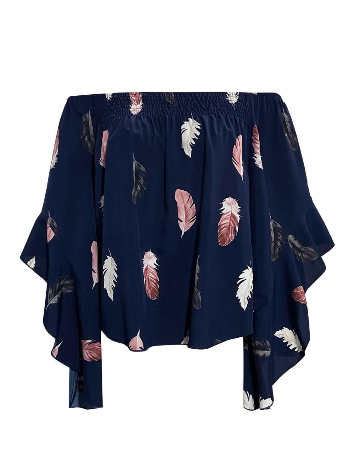 Feather Print Off-Shoulder Blouse - Love Salve 
