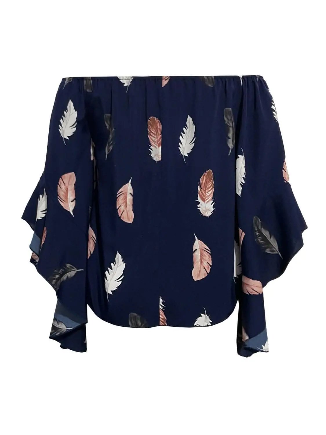 Feather Print Off-Shoulder Blouse - Love Salve 