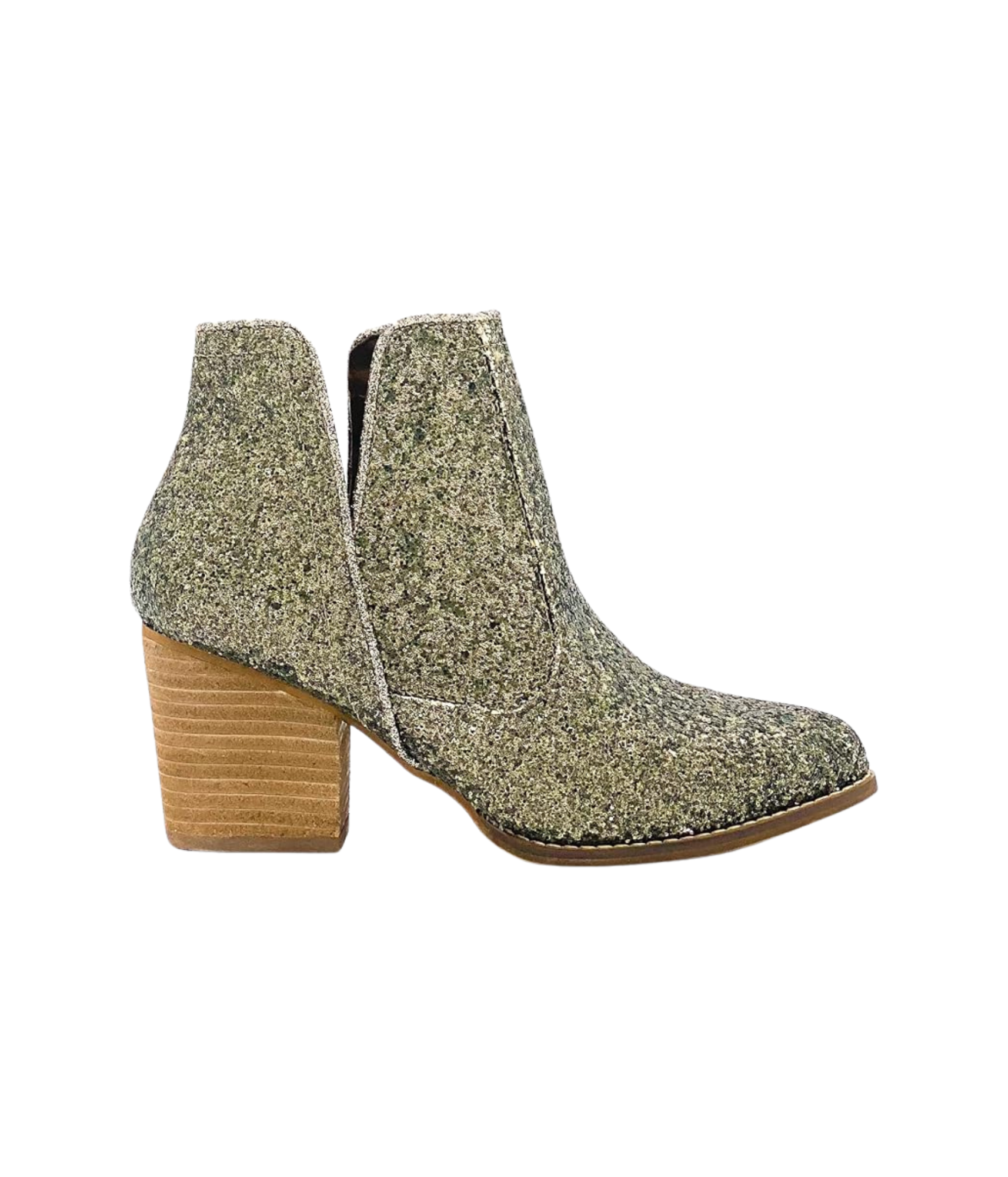 Fiera Glitter Booties Bronze 3 Inch Heel Rubber Sole Naughty Monkey