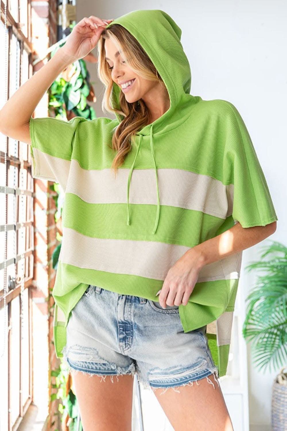 First Love Color Block Short Sleeve Hooded Top - Love Salve 