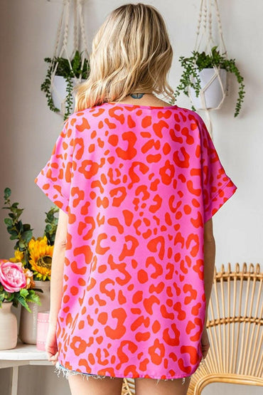First Love Leopard V-Neck Short Sleeve Woven Top - Love Salve 