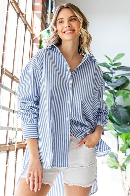 First Love Striped Button Down High-Low Hem Shirt - Love Salve 