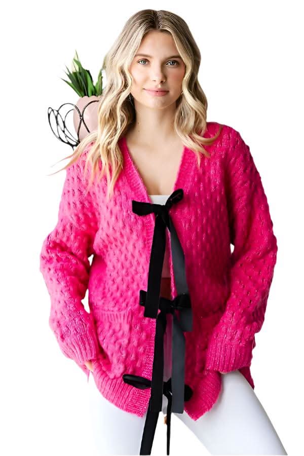 First Love Tie Closure Open Knit Cardigan 
