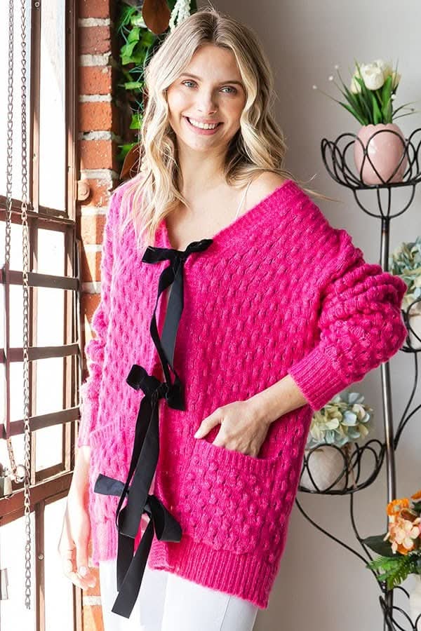 First Love Tie Closure Open Knit Cardigan 