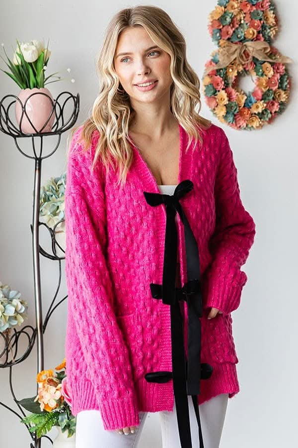 First Love Tie Closure Open Knit Cardigan 