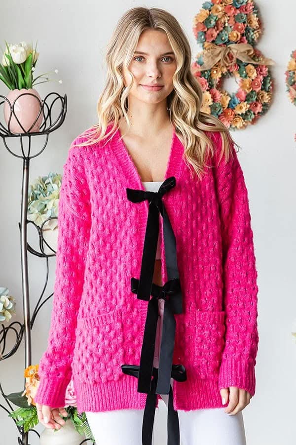 First Love Tie Closure Open Knit Cardigan 