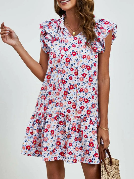Floral Cap Sleeve Mini Dress - Love Salve 