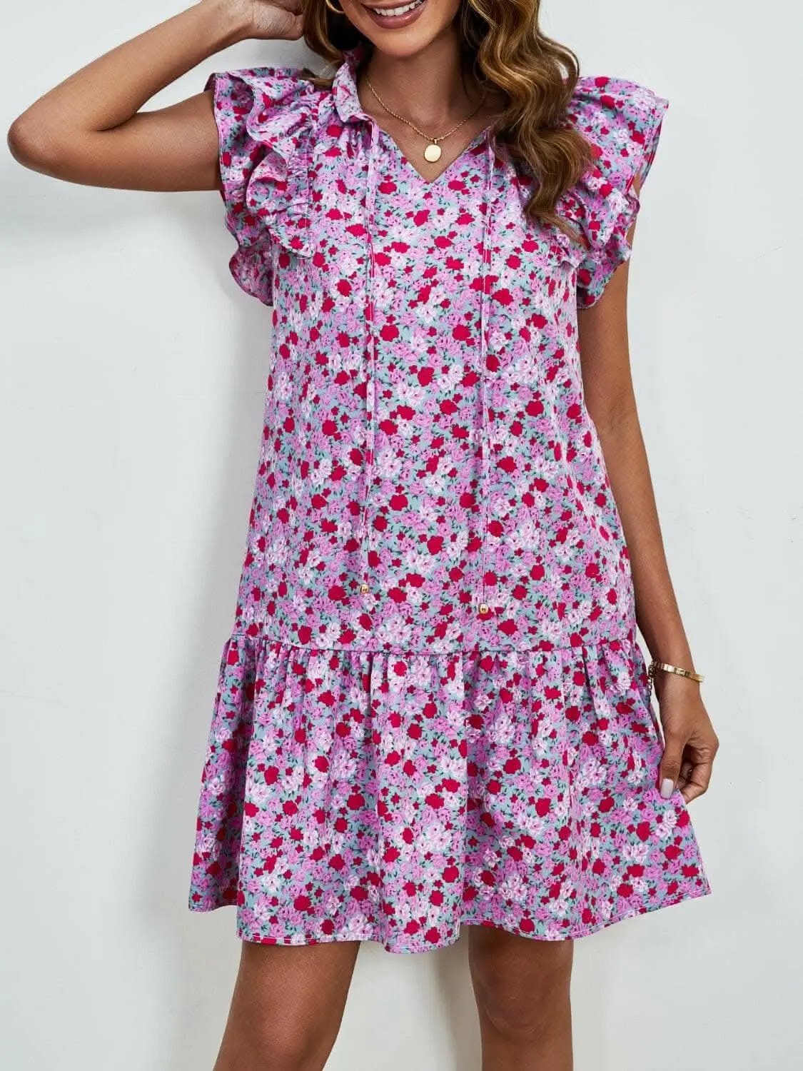 Floral Cap Sleeve Mini Dress - Love Salve 