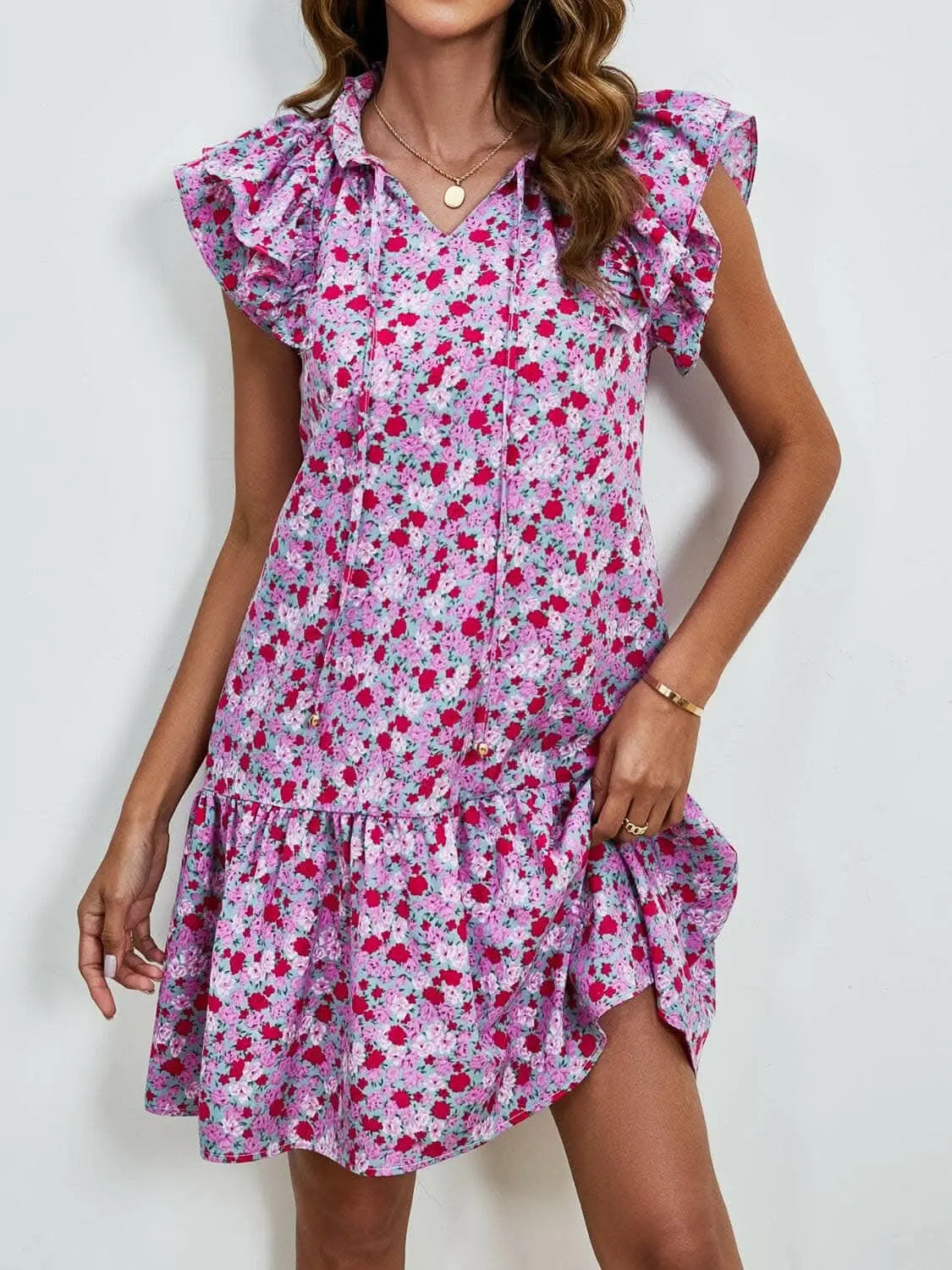 Floral Cap Sleeve Mini Dress - Love Salve 