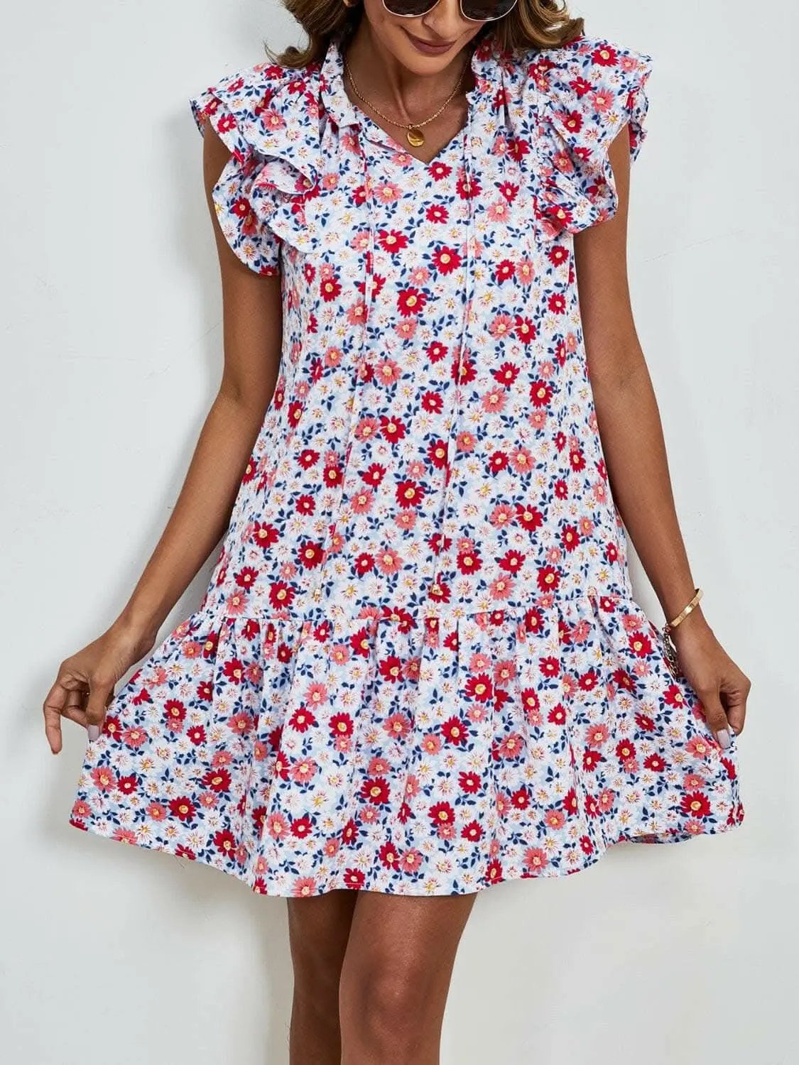 Floral Cap Sleeve Mini Dress - Love Salve 