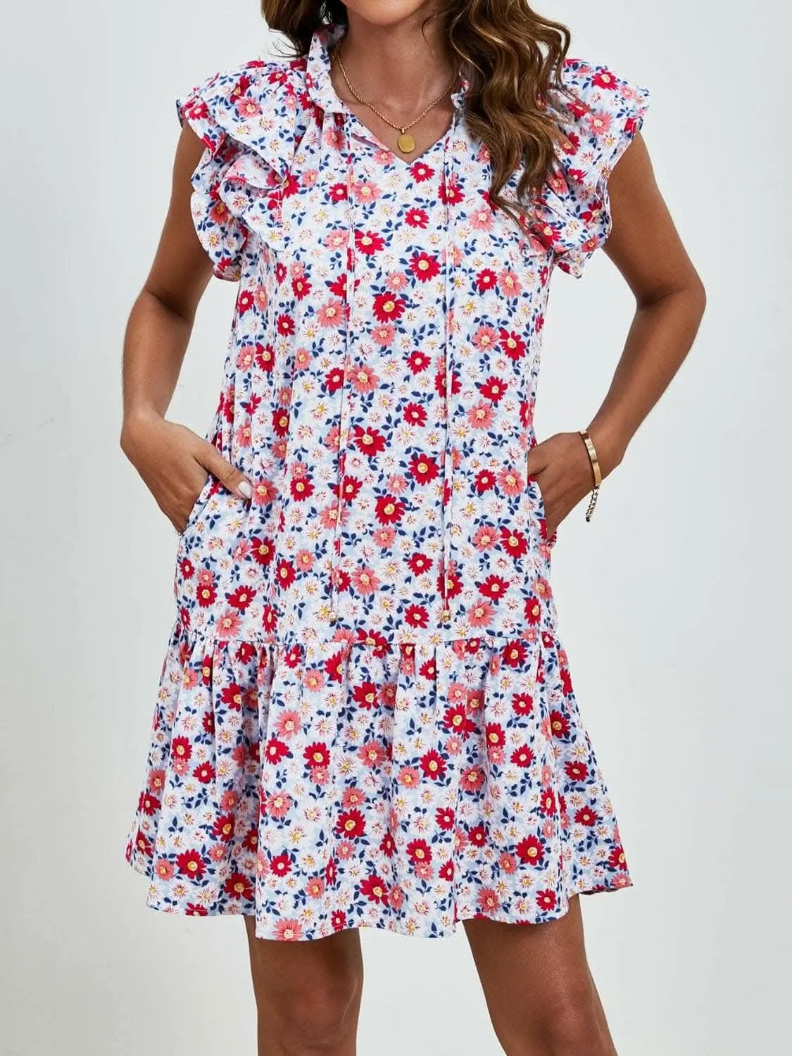 Floral Cap Sleeve Mini Dress - Love Salve 