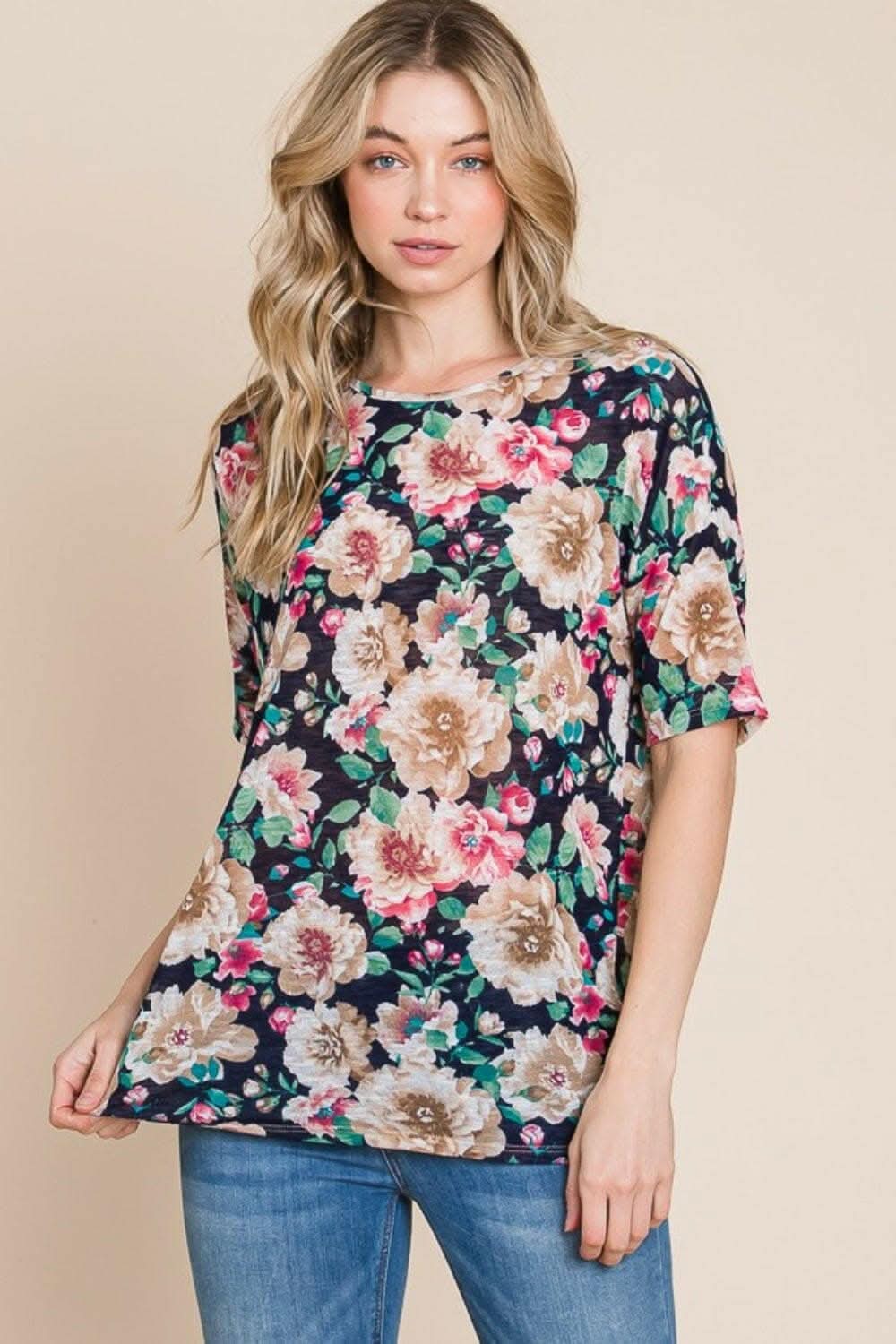 Floral Charm Round Neck Tee by BOMBOM 