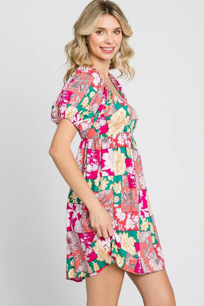 Floral Charm Ruffle Sleeve Mini Dress 