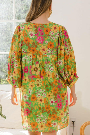 Floral Charm Tie-Neck Mini Dress 