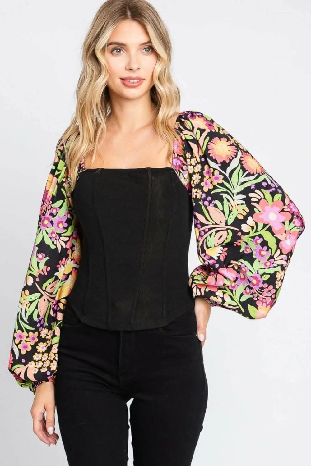 Floral Elegance Statement Blouse with Balloon Sleeves - Love Salve 