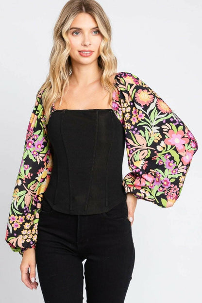 Floral Elegance Statement Blouse with Balloon Sleeves 