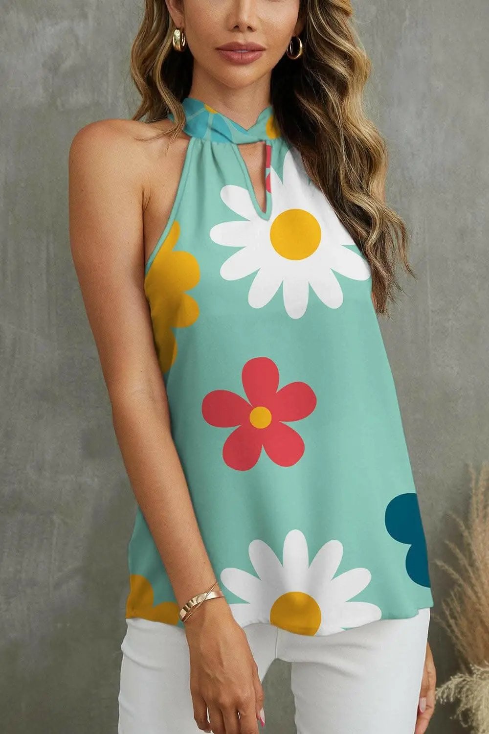 Floral Grecian neck tank top - Love Salve 