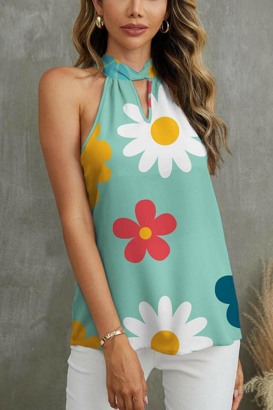 Floral Grecian neck tank top - Love Salve 