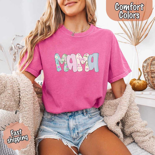 Adorb Custom Tees Floral Mama Comfort Colors Tee, a soft spring mom shirt with vibrant floral design, perfect Mother's Day gi