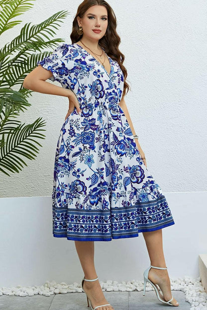 Floral Midi Dress with Flounce Sleeves - Love Salve 