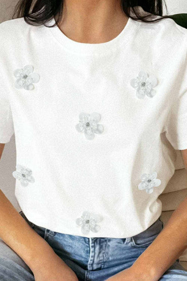 Floral Round Neck Tee - Soft Cotton 