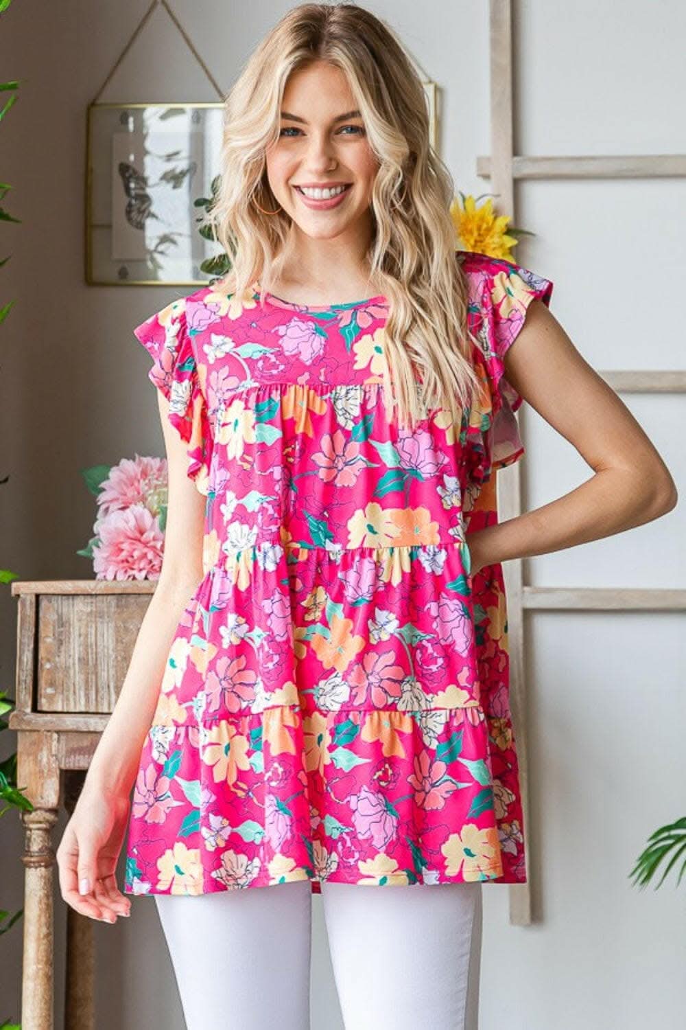 Floral Ruffle Sleeve Blouse 
