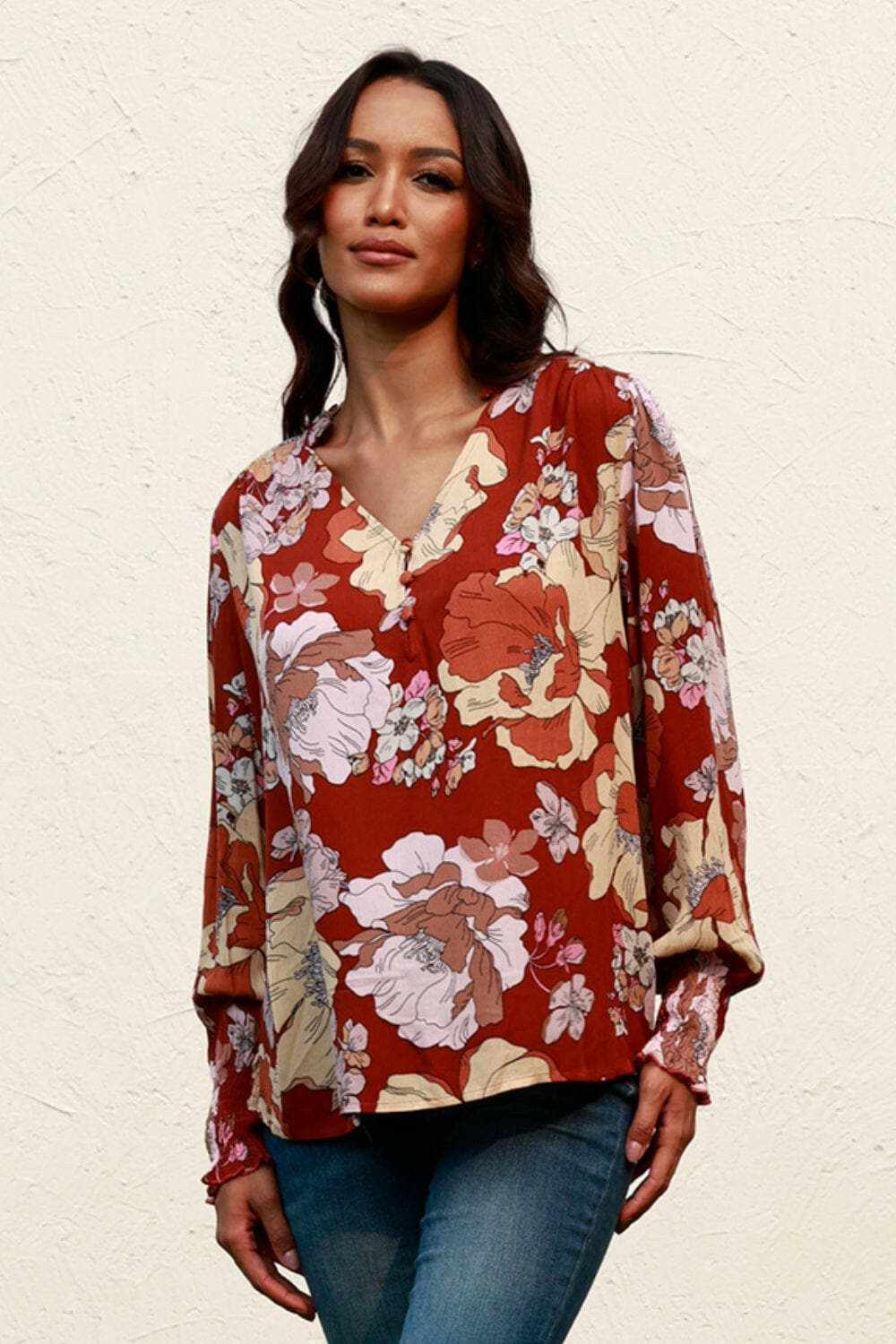 Floral Smocked Blouse - Chic Design 