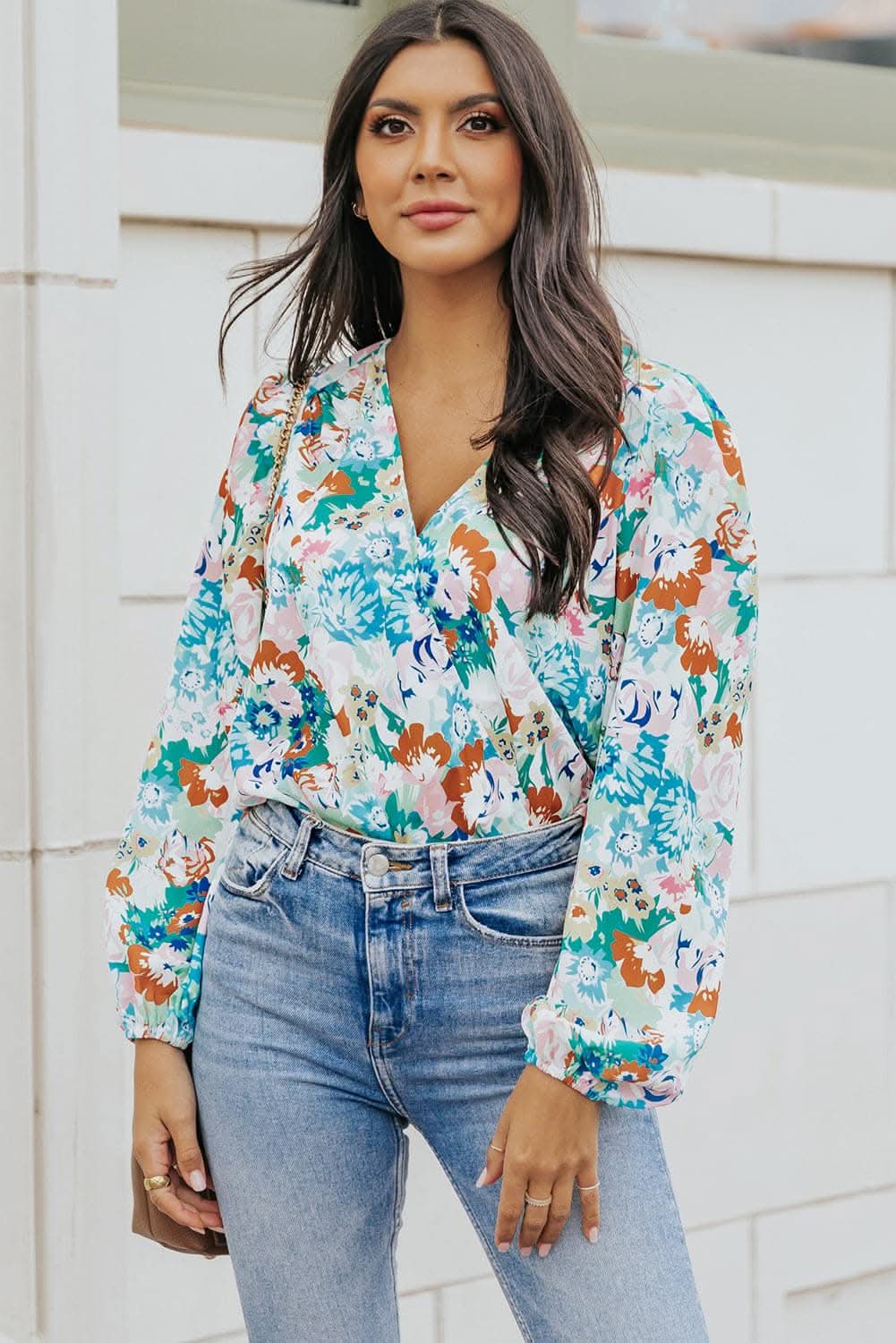 Floral bodysuit with balloon sleeves 