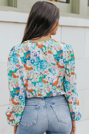 Floral bodysuit with balloon sleeves 
