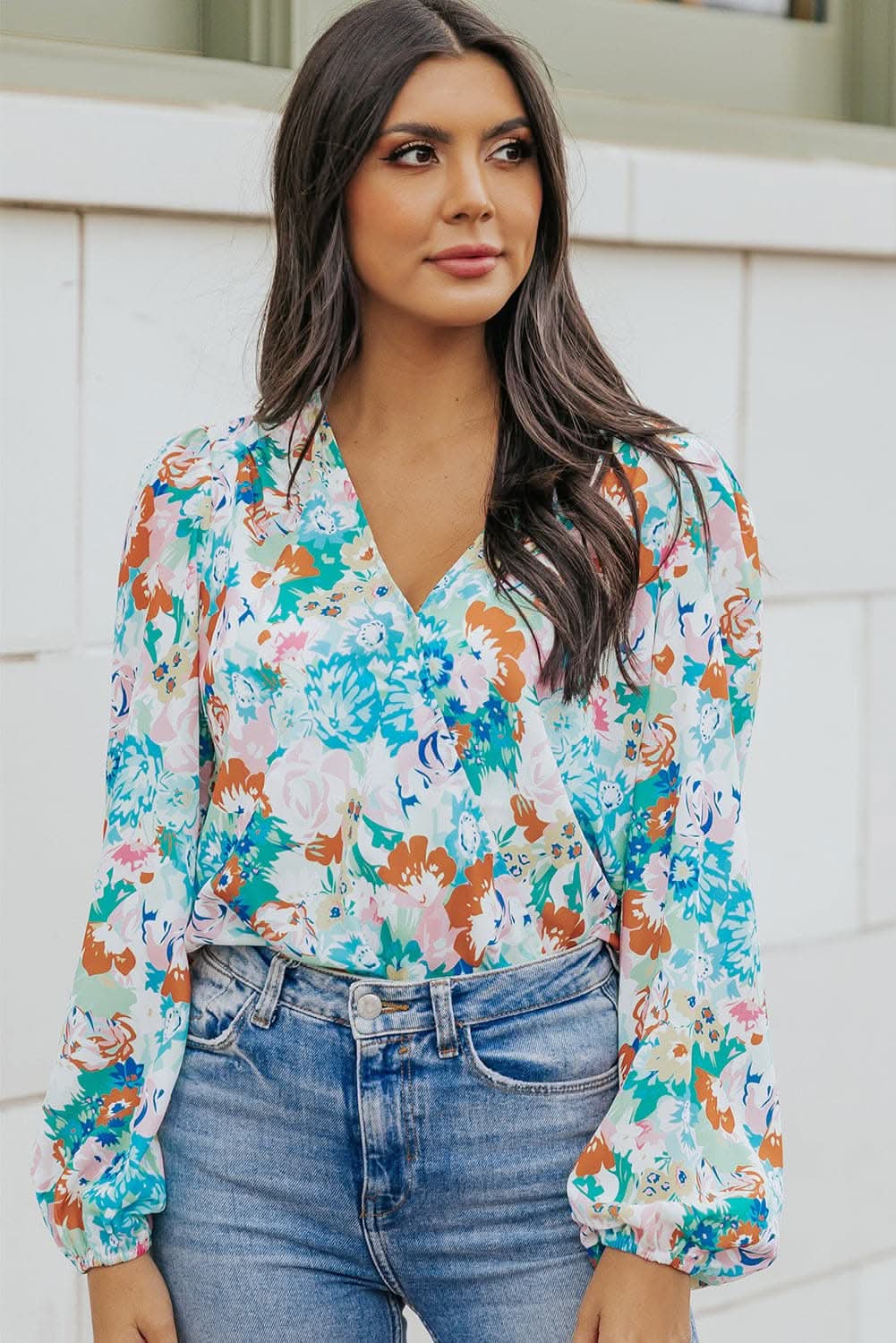 Floral bodysuit with balloon sleeves 