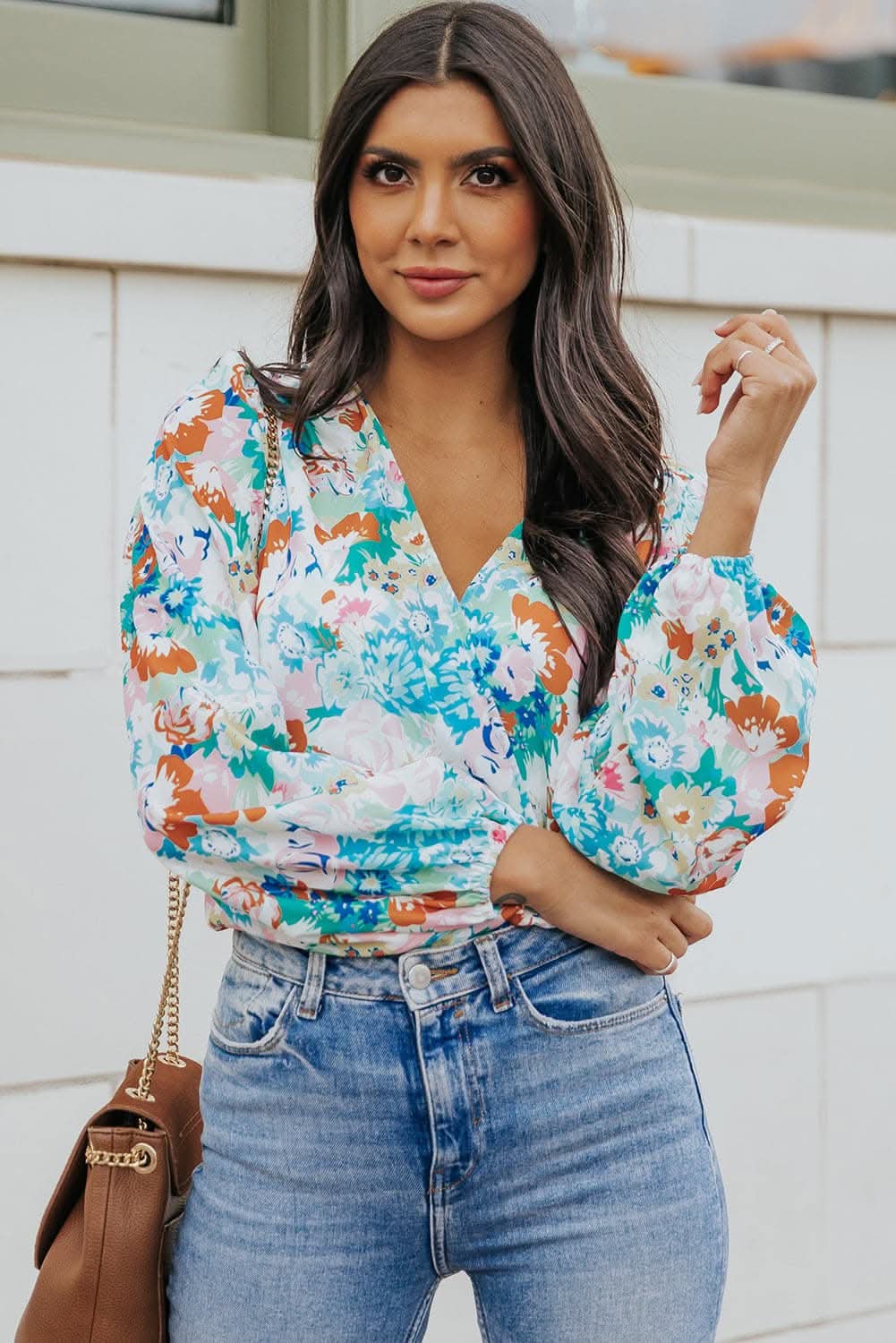 Floral bodysuit with balloon sleeves 