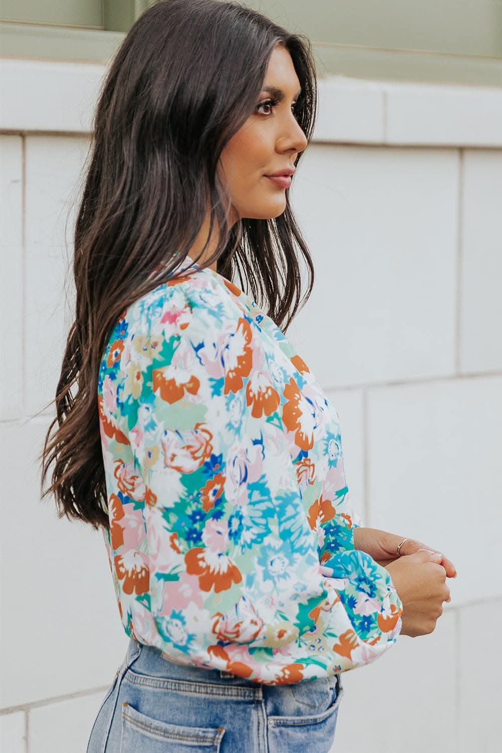 Floral bodysuit with balloon sleeves 