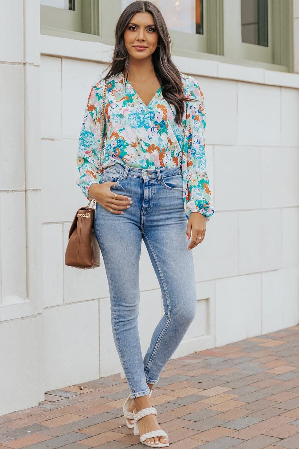 Floral bodysuit with balloon sleeves 