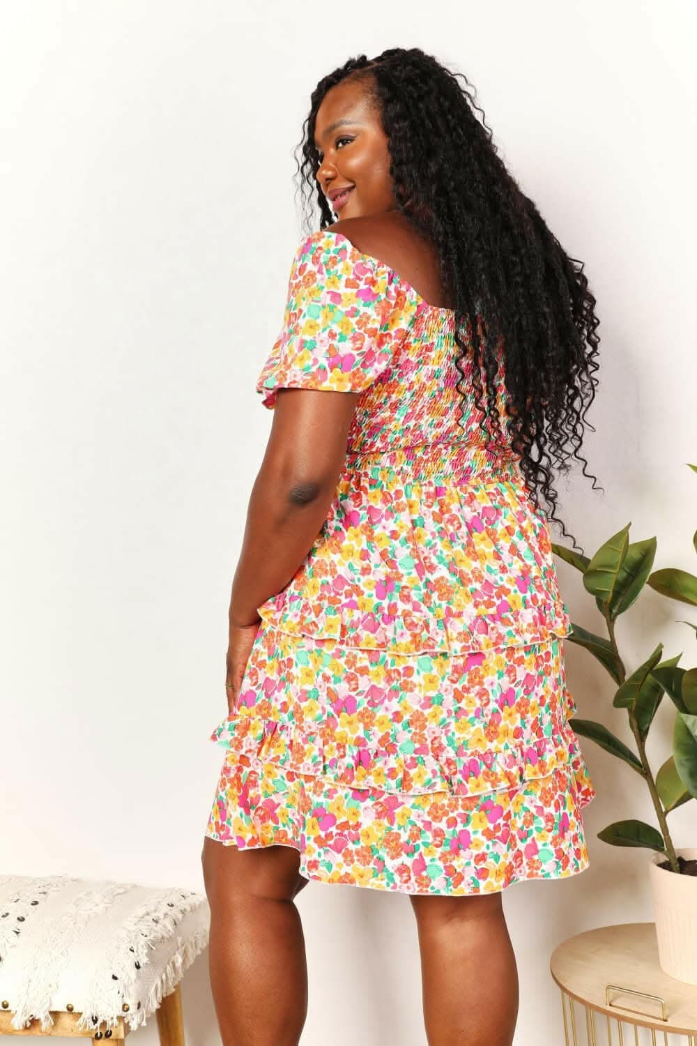 Floral flounce sleeve mini dress - Love Salve 