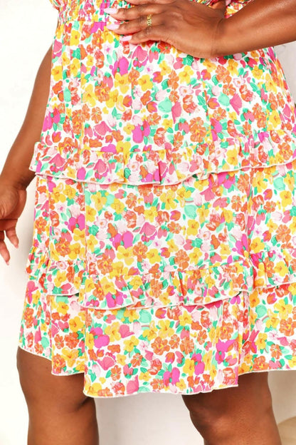 Floral flounce sleeve mini dress - Love Salve 