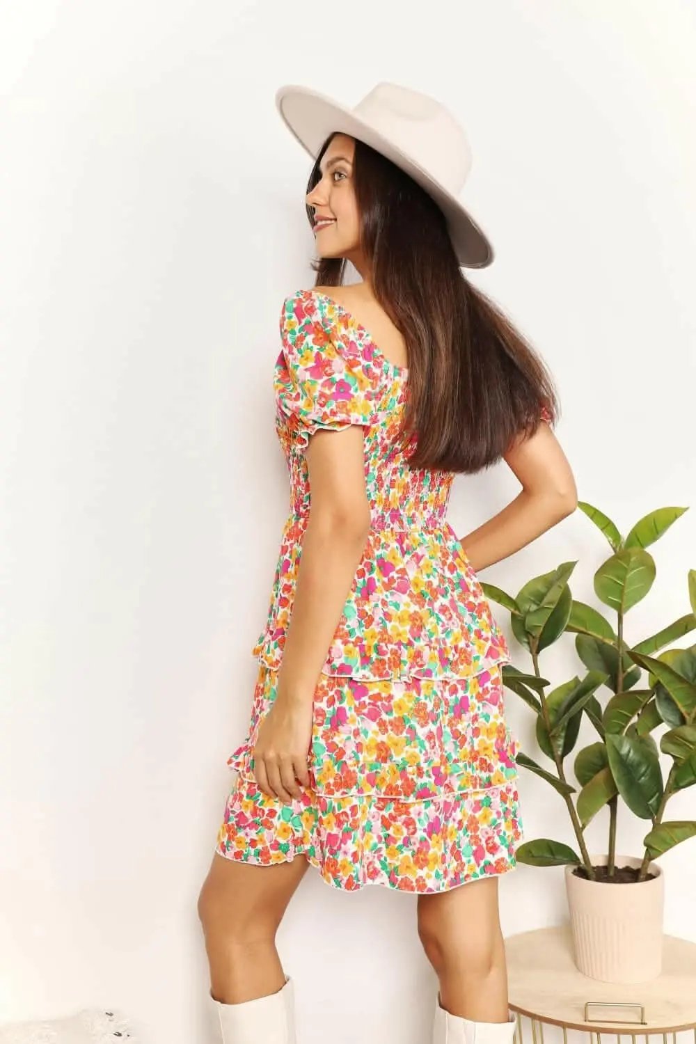 Floral flounce sleeve mini dress - Love Salve 