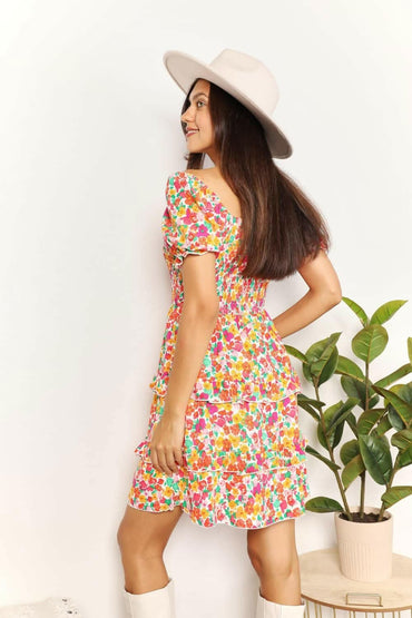Floral flounce sleeve mini dress - Love Salve 