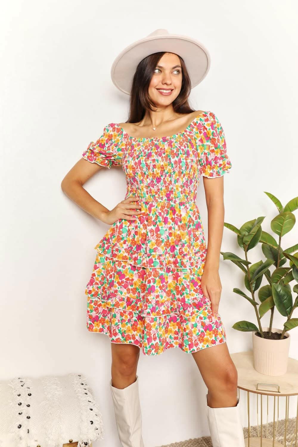 Floral flounce sleeve mini dress - Love Salve 
