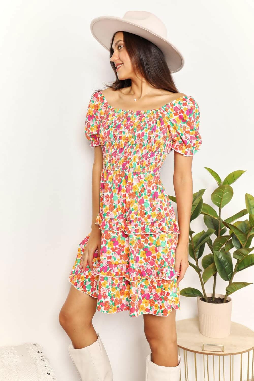 Floral flounce sleeve mini dress - Love Salve 