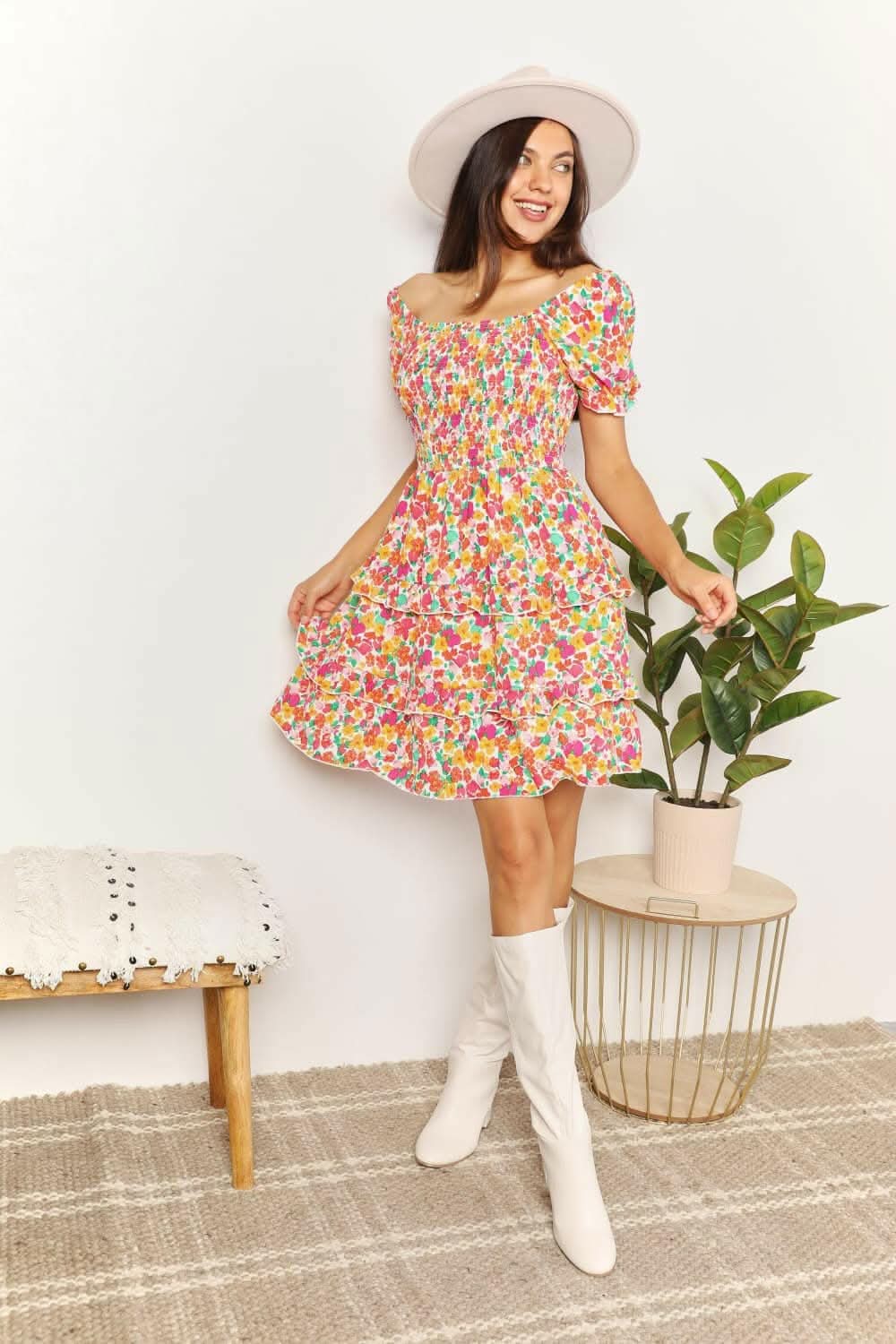Floral flounce sleeve mini dress - Love Salve 