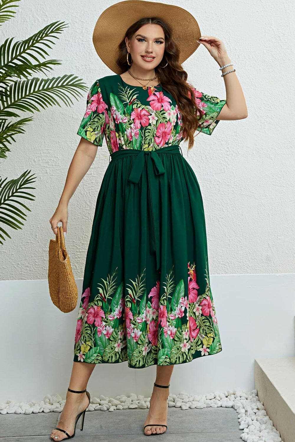 Floral midi dress with tie waist - Love Salve 