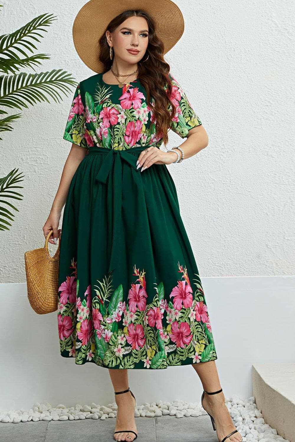 Floral midi dress with tie waist - Love Salve 
